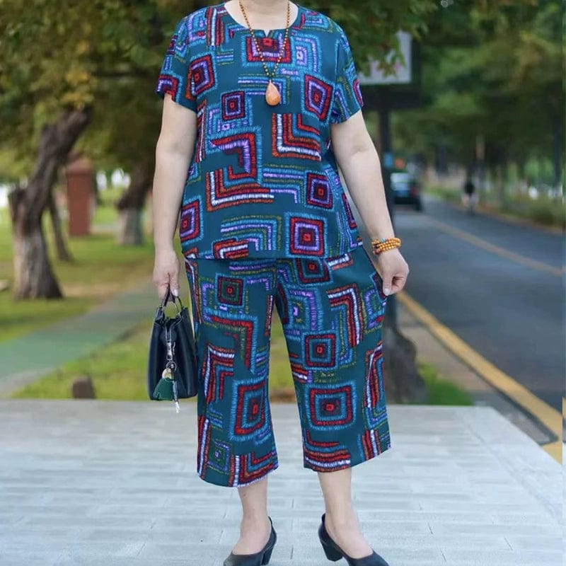 SHOWLU FASHION women's two-piece cotton silk dress set, loose summer suit, stylish and comfortable for middle-aged and elderly women.