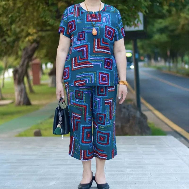 SHOWLU FASHION women's two-piece cotton silk dress set featuring a loose, stylish summer suit for middle-aged and elderly women.