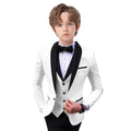 Stylish SHOWLU boys' 3-piece slim fit suit set with tuxedo blazer, vest, and pants for formal occasions and weddings.