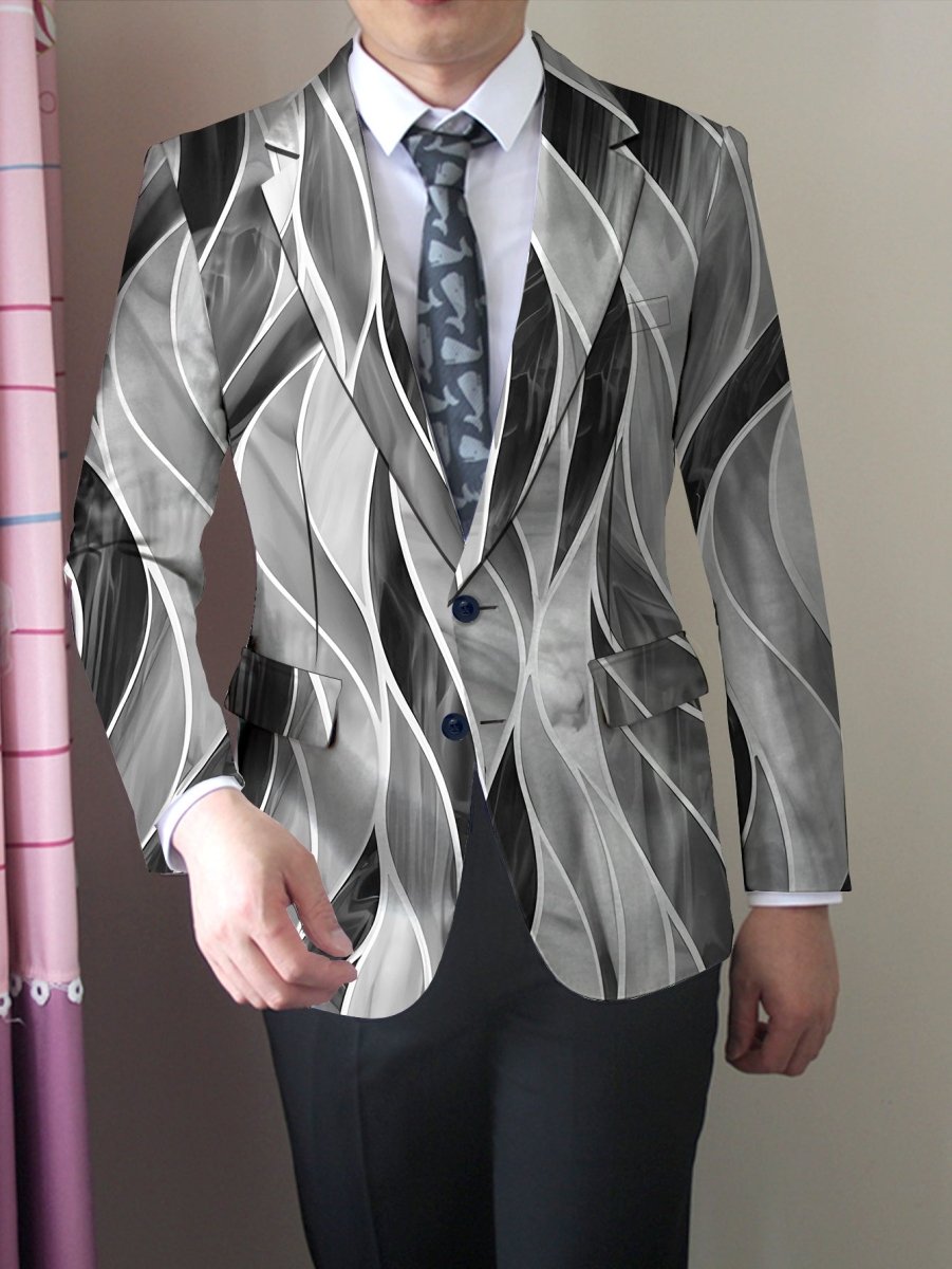 Slim fit men's blazer by SHOWLU FASHION STORE with lightweight abstract print, lapel collar, button-up, polyester-elastane fabric.