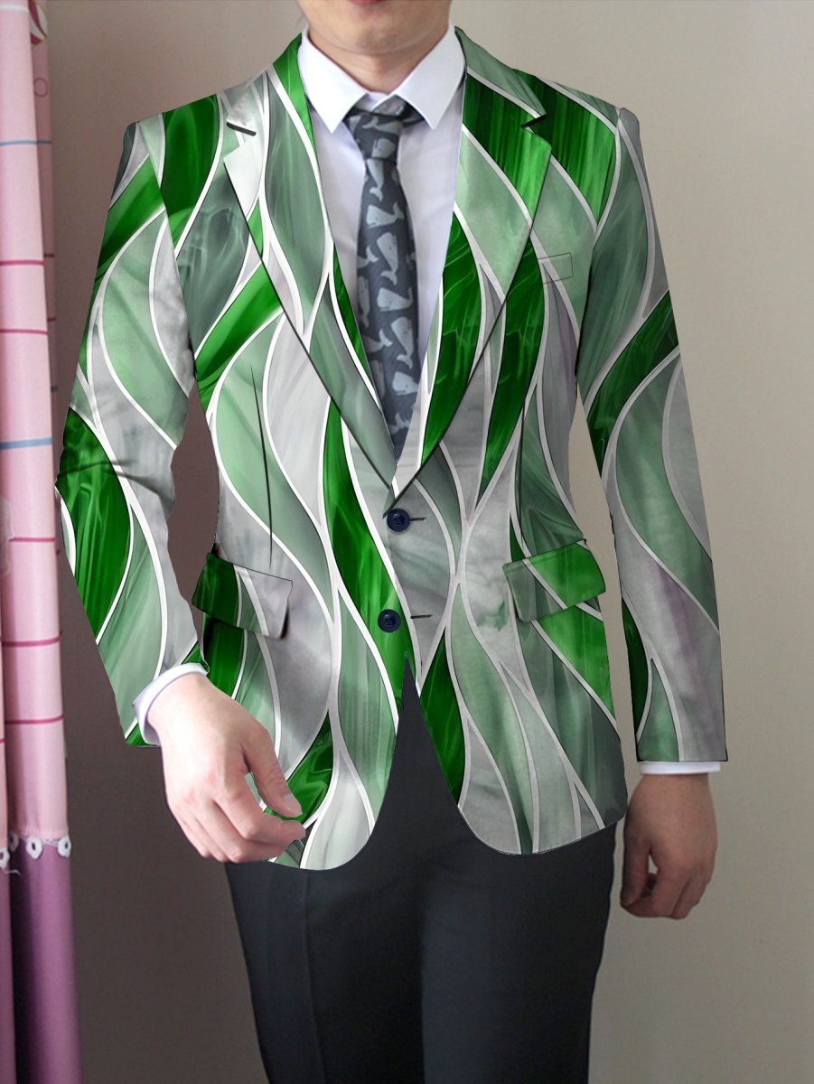 SHOWLU men's slim fit blazer with abstract print, lightweight polyester blend, lapel collar, button-up style, stylish casual jacket
