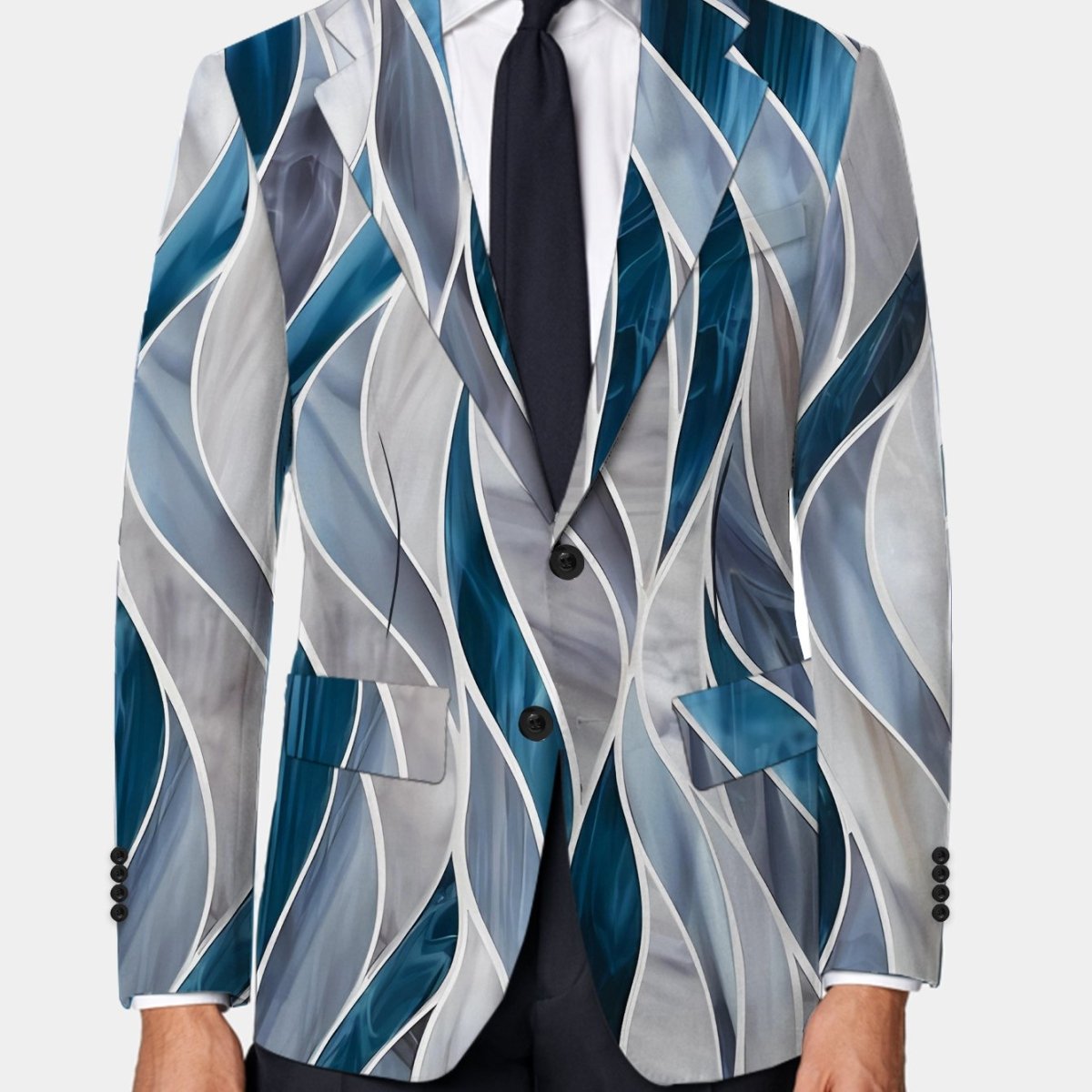 Slim fit SHOWLU men's blazer with abstract print, lightweight polyester-elastane fabric, lapel collar, button-up design, stylish casual jacket