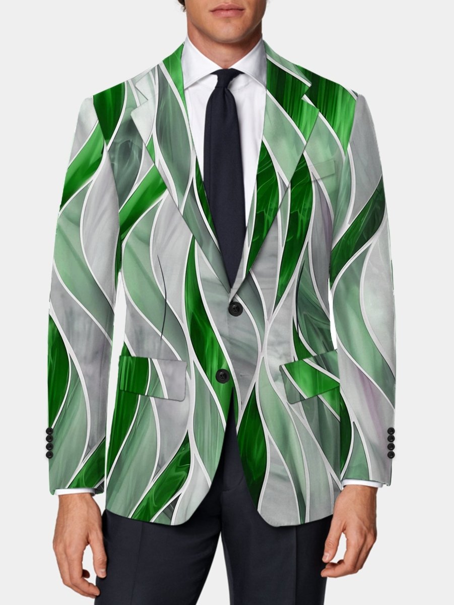 SHOWLU Men's slim fit blazer with abstract print, lightweight polyester-elastane fabric, lapel collar, button-up design.