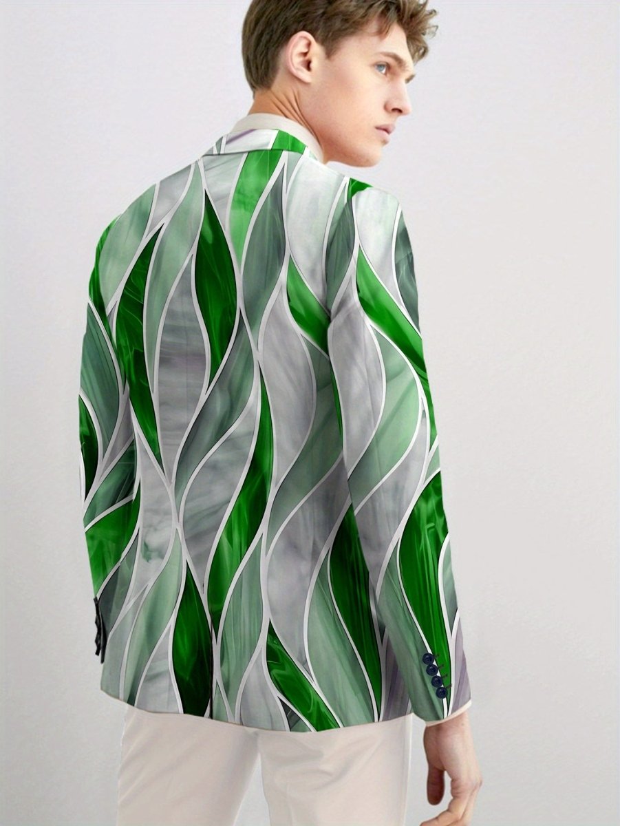 SHOWLU Men's slim fit blazer with abstract print, lightweight polyester-elastane fabric, lapel collar, button-up jacket.