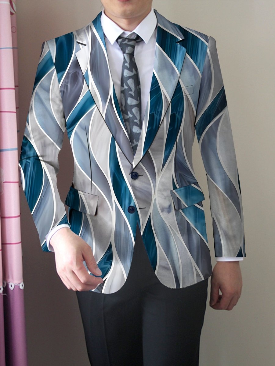 SHOWLU Men's slim fit blazer with abstract print, lightweight polyester-elastane fabric, lapel collar, button-up design.