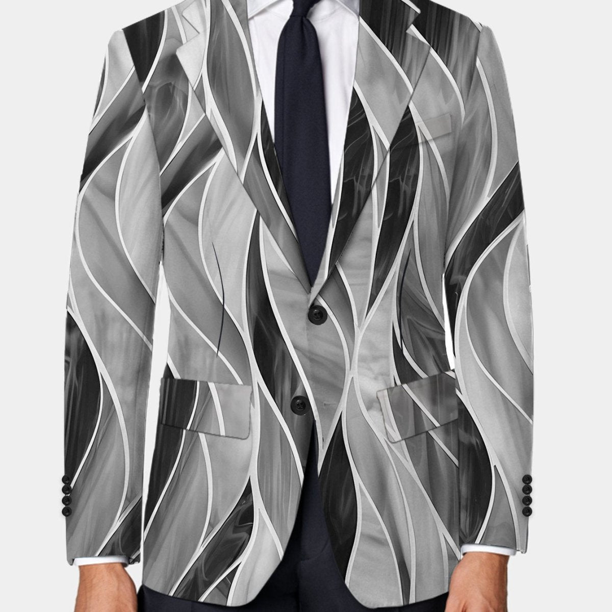 Slim fit men's blazer by SHOWLU FASHION STORE with abstract print, lightweight polyester-elastane fabric, lapel collar, and button-up front.
