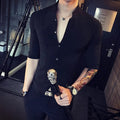 Showlu Stylo men's slim fit stand-up collar shirt with half sleeves, sleek summer top in a stylish design.
