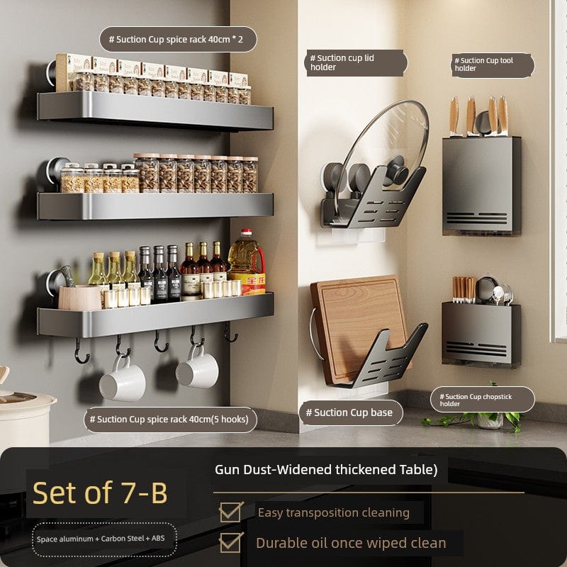 SHOWLU Space Aluminum Suction Cup Wall Condiment Hook Rack organizer with punch-free design and multiple hooks for kitchen or bathroom storage.