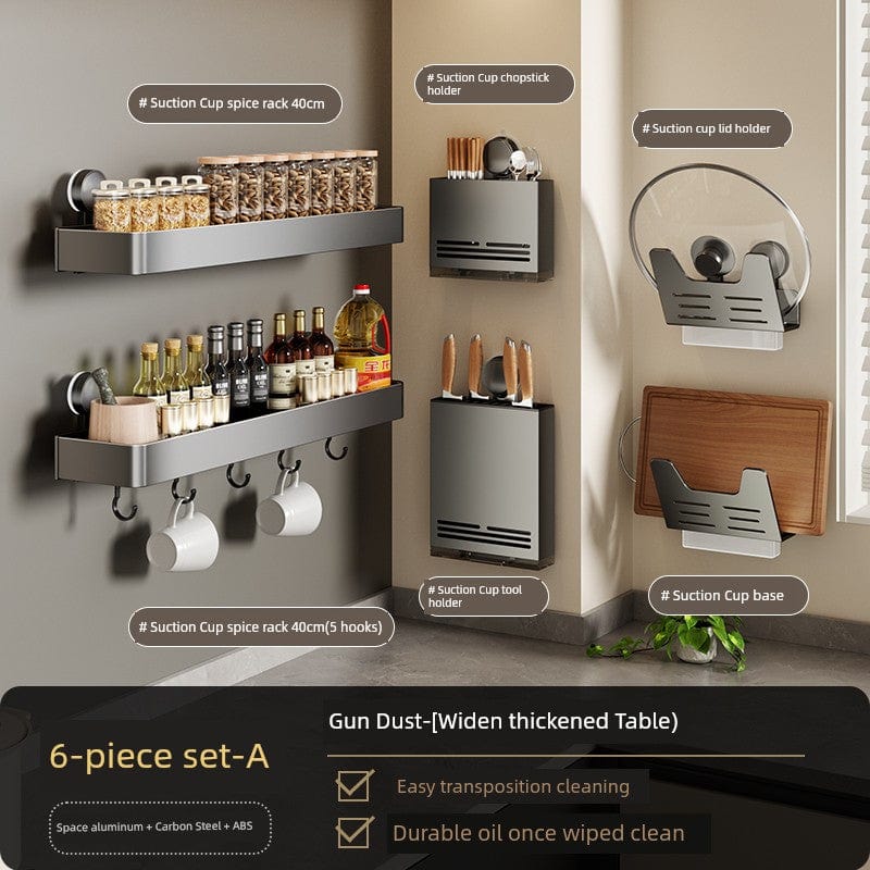SHOWLU Space Aluminum Suction Cup Wall Condiment Hook Rack organizer with punch-free design for kitchen or bathroom storage.