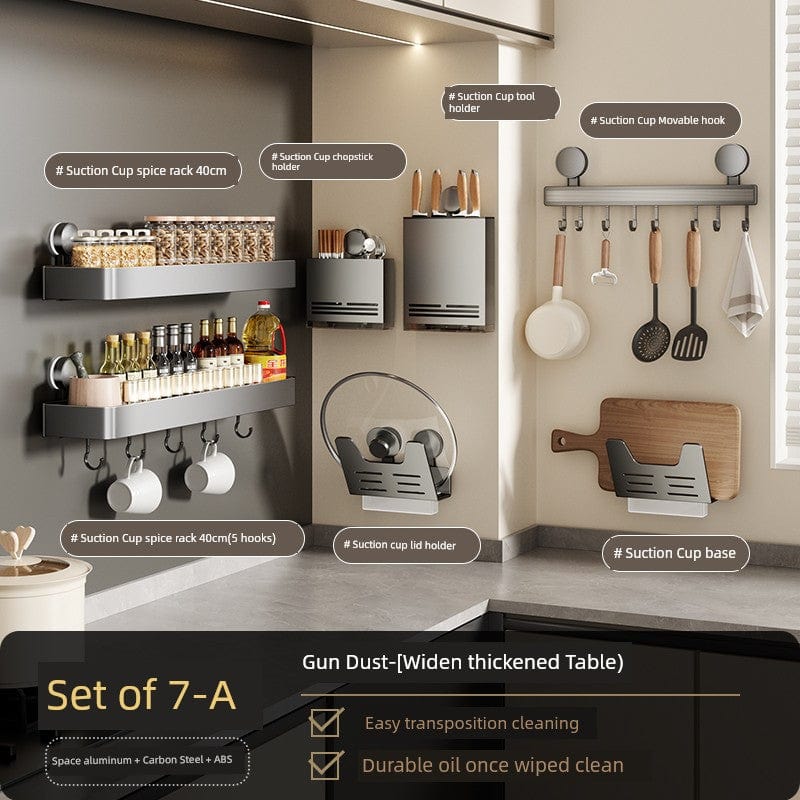 SHOWLU Space Aluminum suction cup wall condiment hook rack for kitchen organization, punch-free, easy to install.