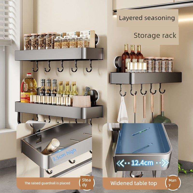SHOWLU Space Aluminum Suction Cup Wall Condiment Hook Rack organizer with multiple hooks for kitchen or bathroom storage.
