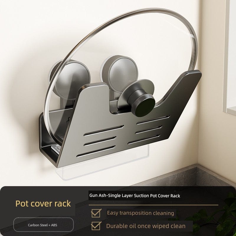 SHOWLU Space Aluminum Suction Cup Wall Condiment Hook Rack organizer with punch-free design and multiple hooks for kitchen storage.