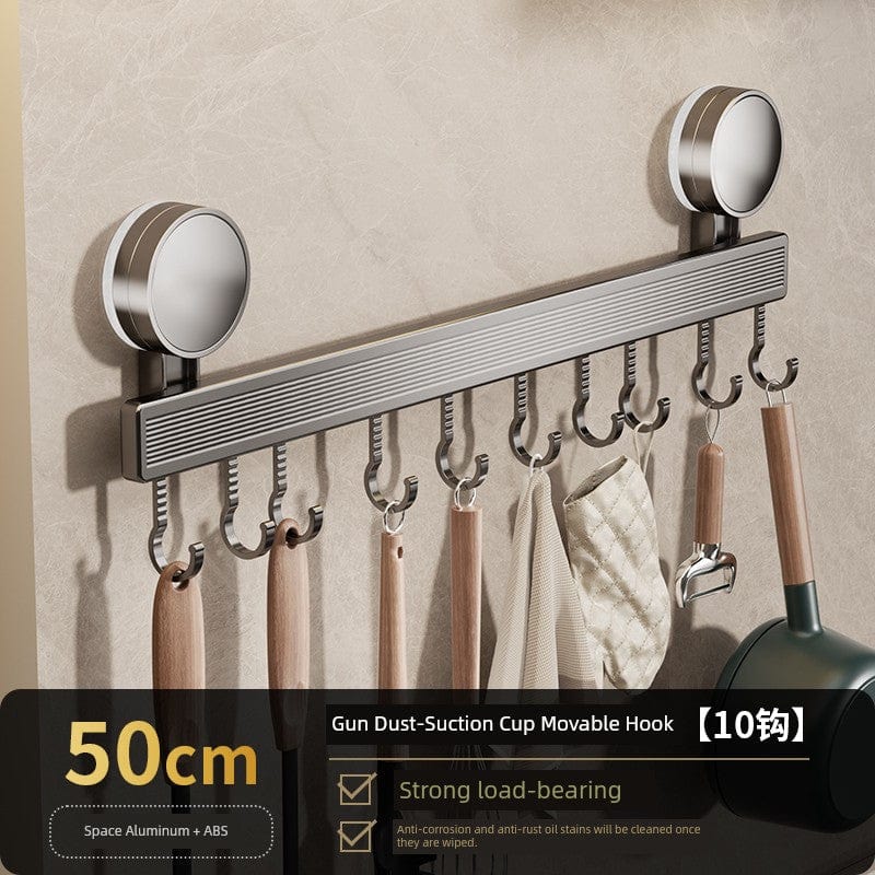 SHOWLU Space Aluminum Suction Cup Wall Condiment Hook Rack with punch-free design, ideal for kitchen or bathroom organization.