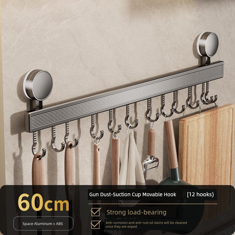 SHOWLU Space Aluminum Suction Cup Wall Condiment Hook Rack organizer holds kitchen items, attaches easily with suction cups, punch-free design