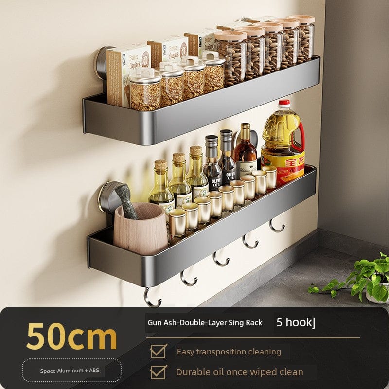 SHOWLU Space Aluminum Suction Cup Wall Condiment Hook Rack organizer with punch-free design for kitchen or bathroom storage.