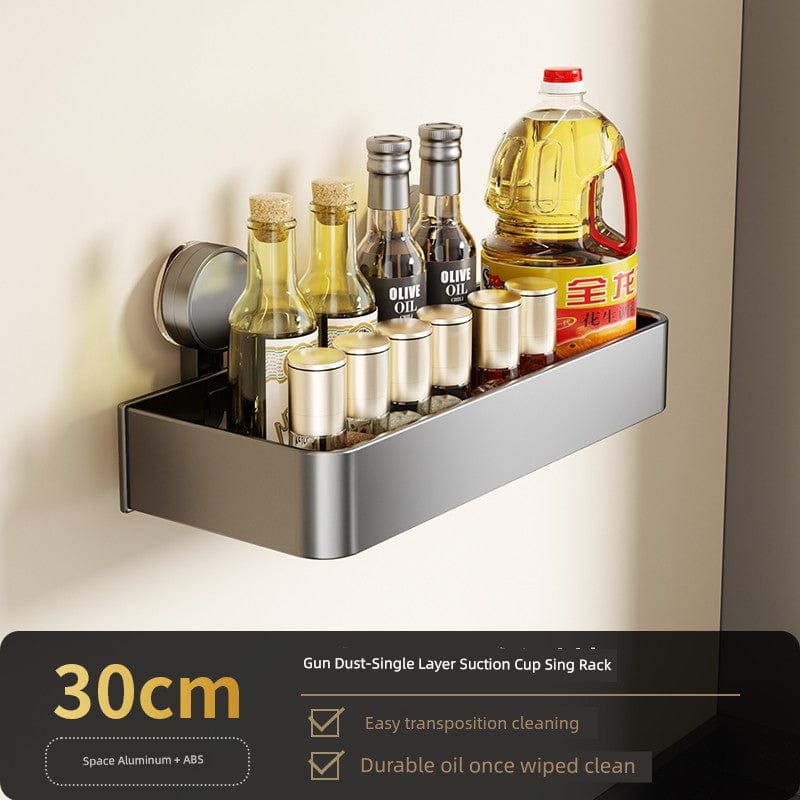 SHOWLU Space Aluminum Suction Cup Wall Condiment Hook Rack Organizer with punch-free design for kitchen or bathroom storage.
