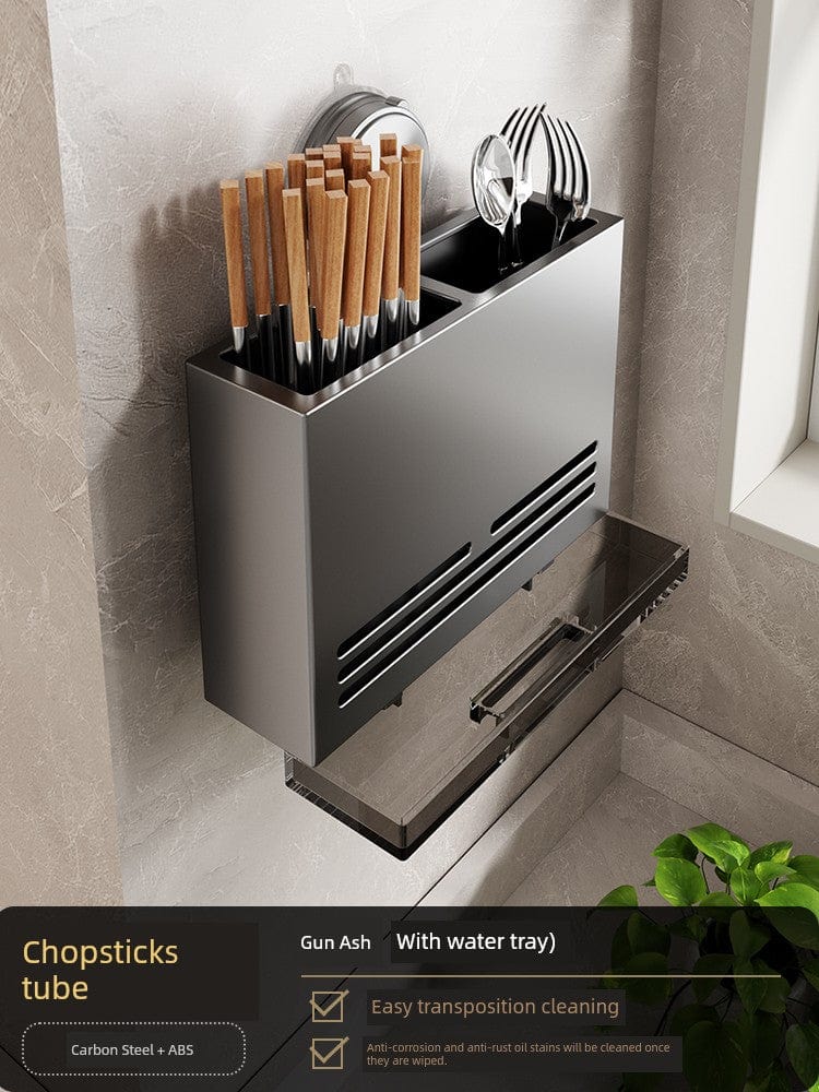 SHOWLU Space Aluminum Suction Cup Wall Condiment Hook Rack with punch-free design and multiple hooks for kitchen organization.