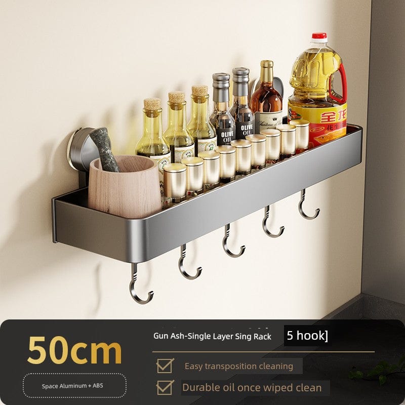 SHOWLU Space Aluminum Suction Cup Wall Condiment Hook Rack organizer with punch-free design and multiple hooks for kitchen storage
