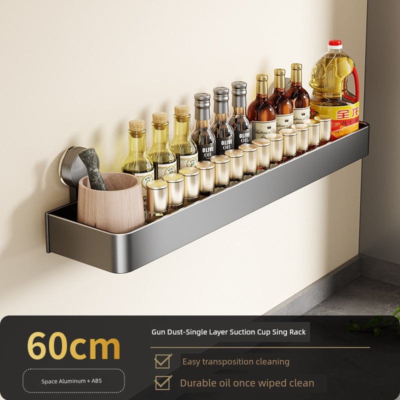 SHOWLU Space Aluminum Suction Cup Wall Condiment Hook Rack organizer with punch-free design for kitchen or bathroom storage.