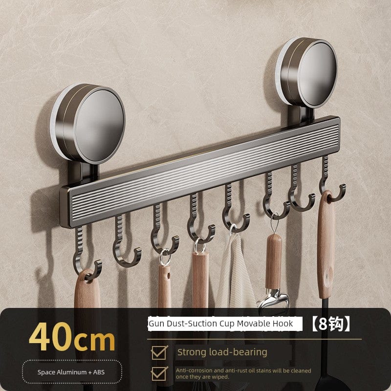 SHOWLU Space Aluminum Suction Cup Wall Condiment Hook Rack organizer with punch-free design and multiple hooks for kitchen or bathroom use