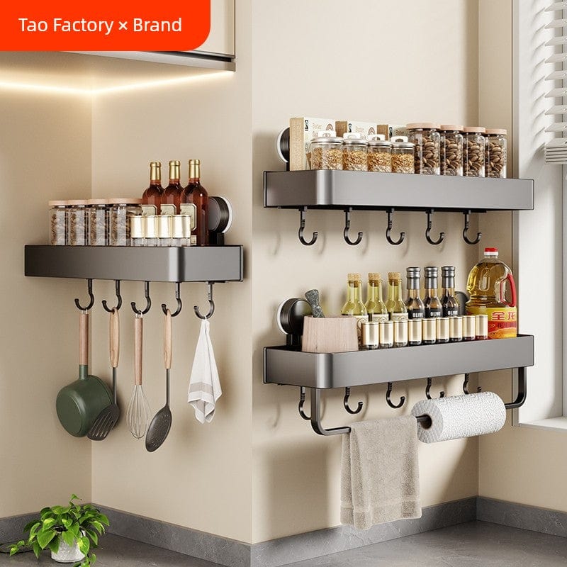SHOWLU Space Aluminum Suction Cup Wall Condiment Hook Rack organizer with punch-free design for kitchen or bathroom storage.