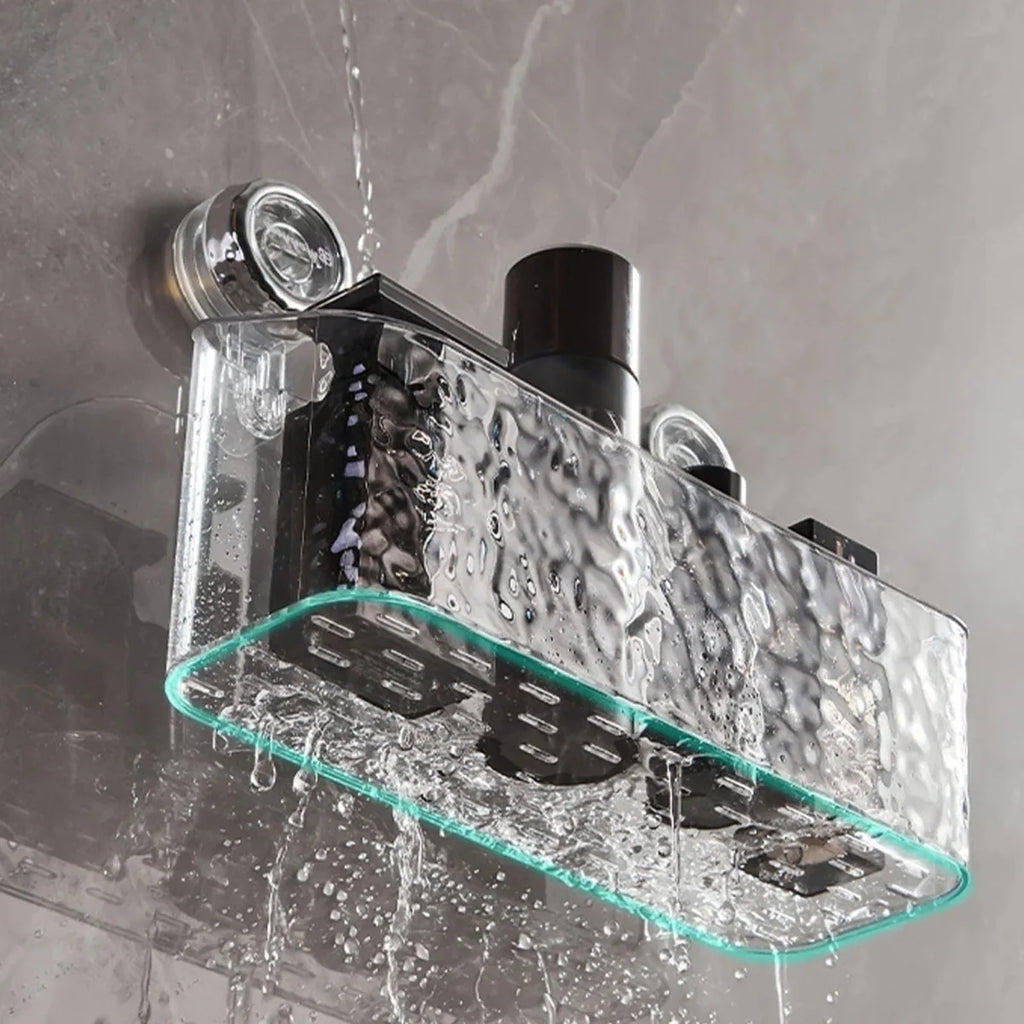 Showlu Rectangle Suction Cup Bathroom Storage Rack with no drill installation, ideal for shower, kitchen, or countertop organization.