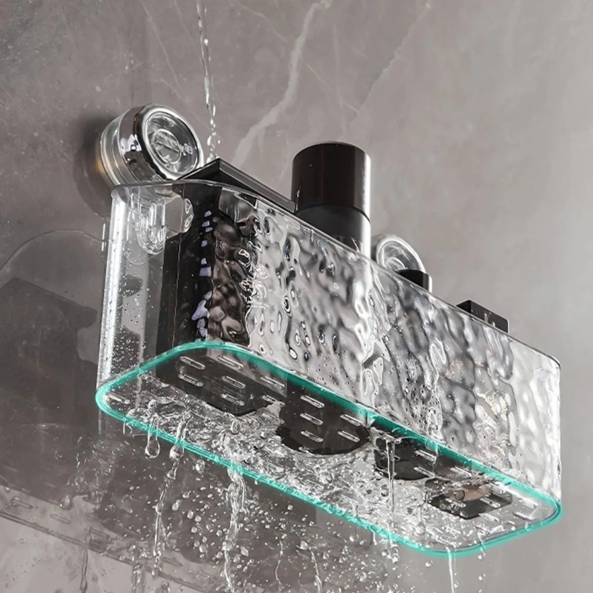 Showlu Rectangle Suction Cup Bathroom Storage Rack with no drill installation, ideal for shower, kitchen, or countertop organization.