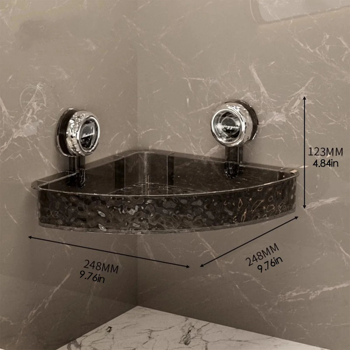 Showlu Rectangle Suction Cup Bathroom Shelf, no drill shower organizer with durable suction for countertop or bathroom storage.