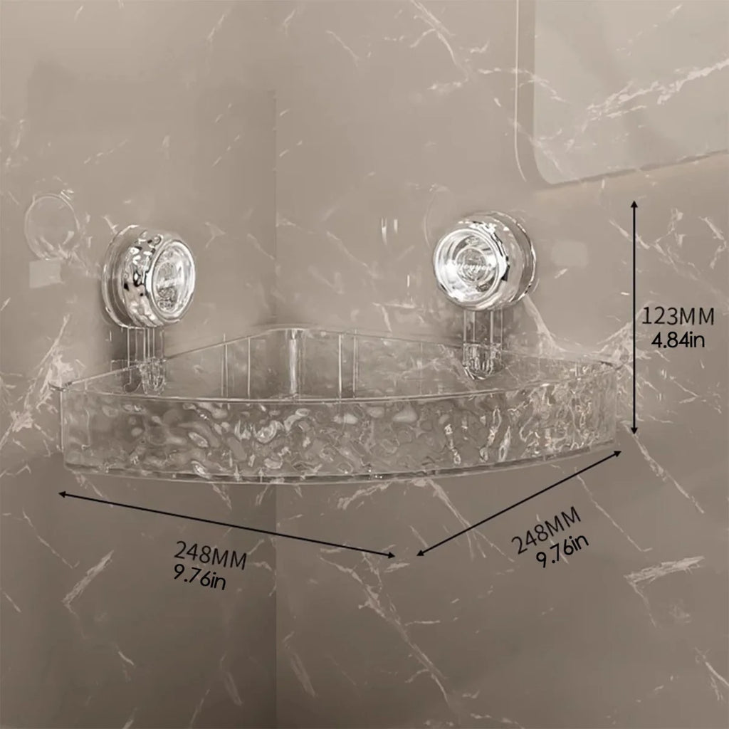 Showlu Rectangle Suction Cup Bathroom Shelf, no drill organizer for shower, kitchen, or countertop with secure suction cups.