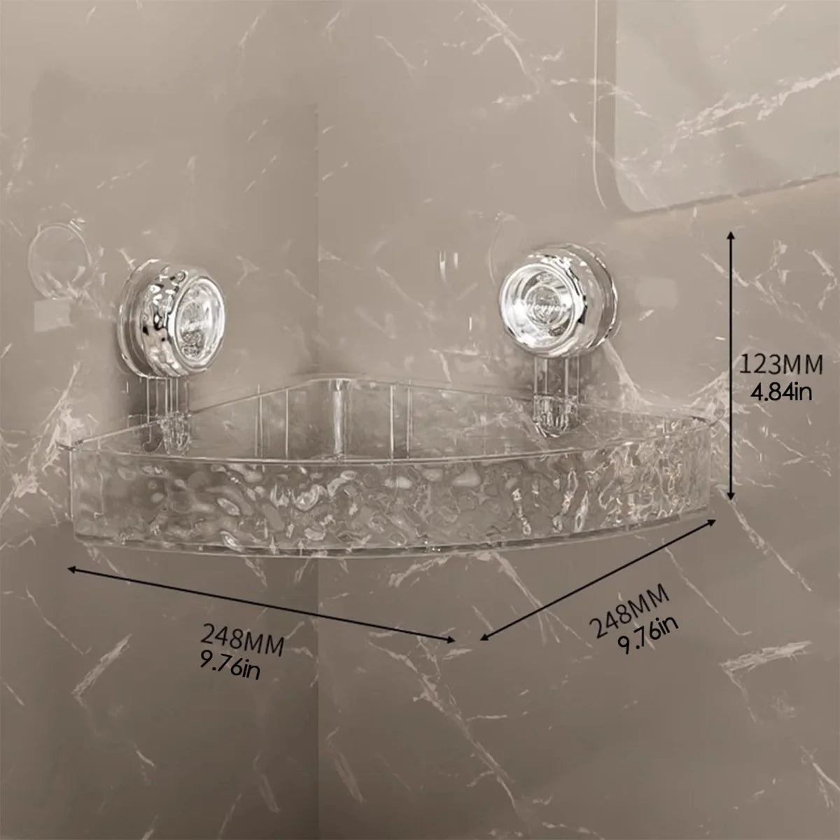 Showlu Rectangle Suction Cup Bathroom Shelf, no drill organizer for shower, kitchen, or countertop with secure suction cups.