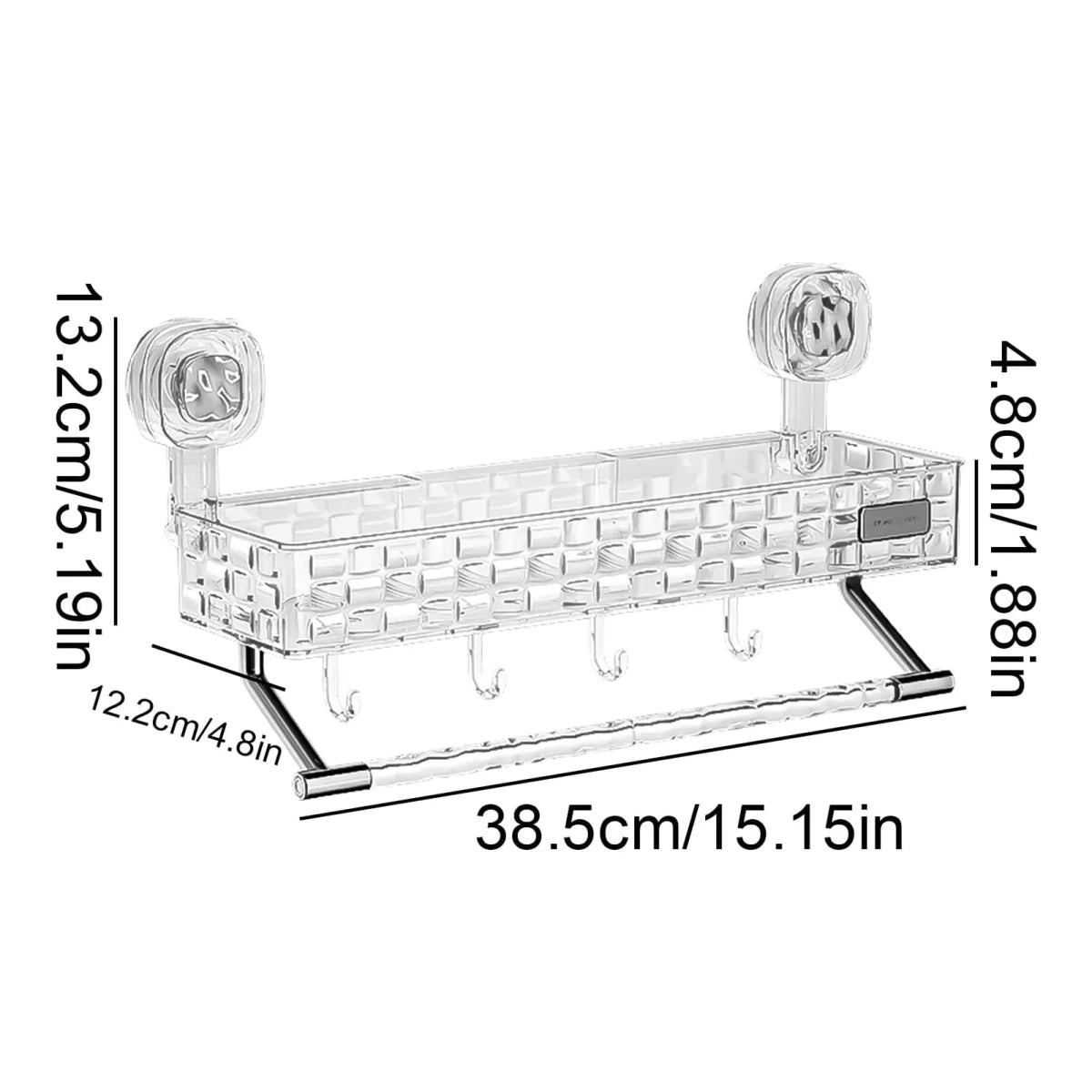 Showlu Rectangle Suction Cup Bathroom Storage Rack, no drill shower organizer with secure suction cups for bathroom or kitchen use.