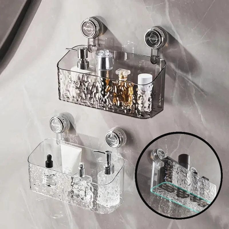 Showlu Rectangle Suction Cup Storage Rack for bathroom or kitchen, no drill, waterproof shower organizer with sturdy suction cups.