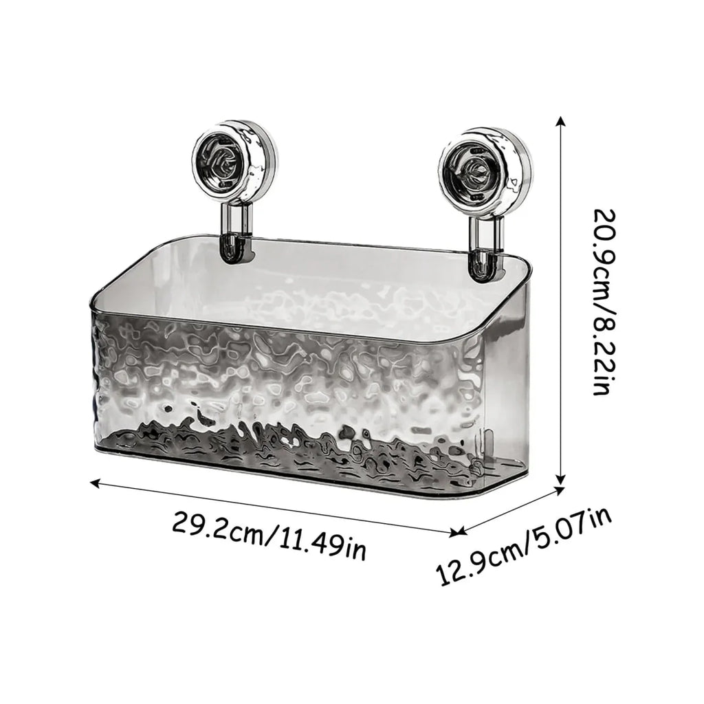 Showlu Rectangle Suction Cup Bathroom Storage Rack with no drill design, ideal for shower, kitchen, or countertop organization.