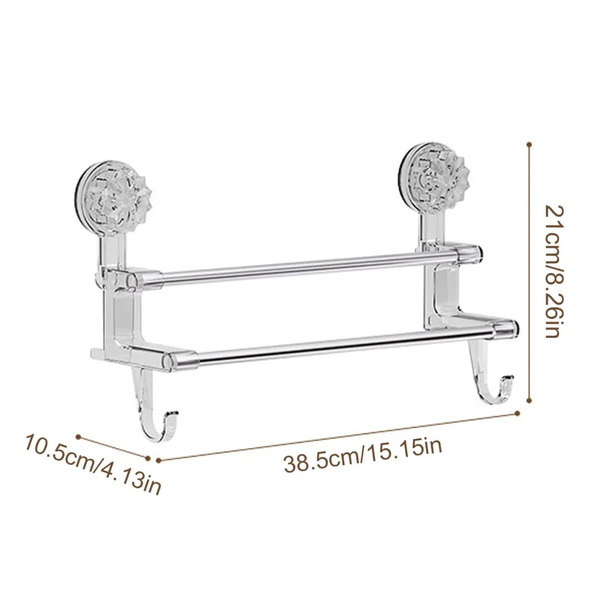 Showlu Rectangle Suction Cup Bathroom Storage Rack mounted on shower wall, no drill, holds toiletries and bathroom essentials.