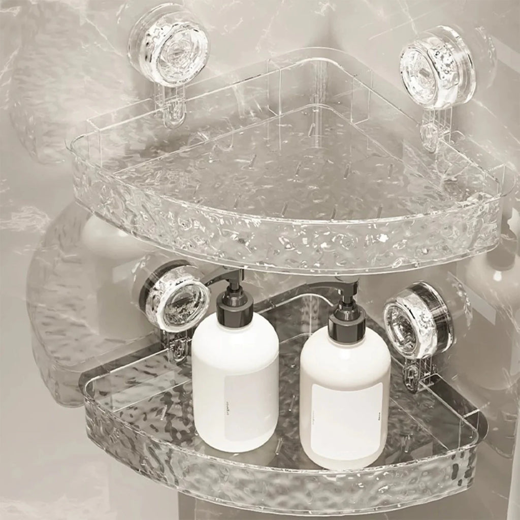 Showlu Rectangle Suction Cup Bathroom Shelf and Organizer for shower and countertop storage, no drilling required.