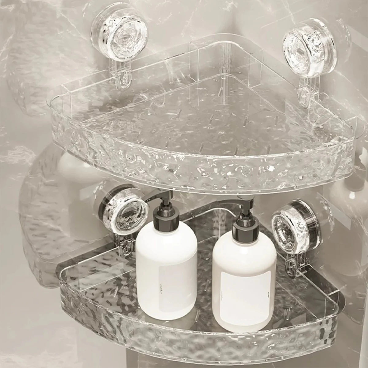 Showlu Rectangle Suction Cup Bathroom Shelf and Organizer for shower and countertop storage, no drilling required.