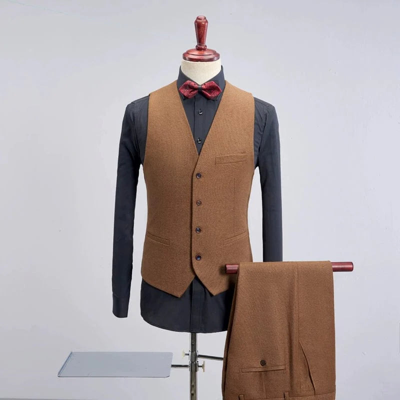 Men's slim fit three-piece business suit with shawl collar, stylish tuxedo design, in black, by Showlu Fashion Store.