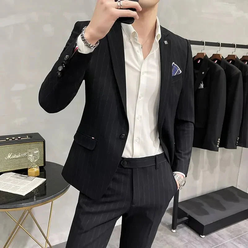 SHOWLU FASHION men's skinny two-piece wedding suit with jacket and trousers, high-quality formal attire for groom or special occasions.