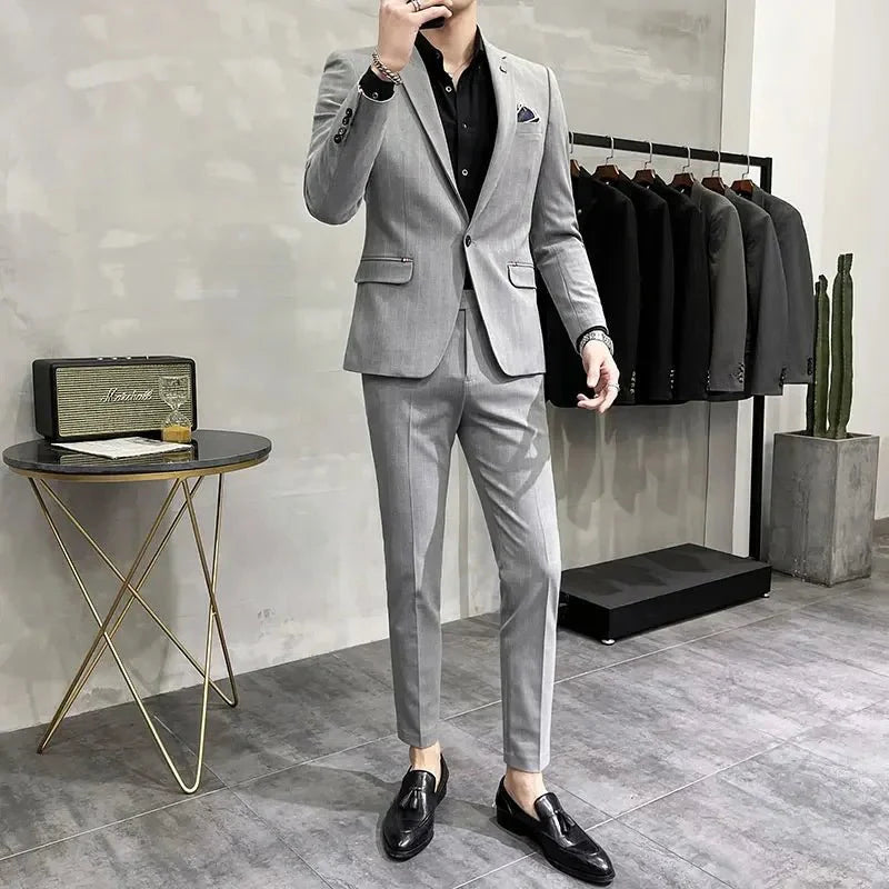 SHOWLU FASHION men's skinny two-piece wedding suit with high-quality jacket and trousers, ideal for groom and formal occasions