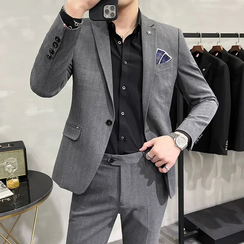 (Suit + Trousers) High - quality Two - piece Groom Wedding High - end Suit Business Casual Banquet Everything Costume Homme De Luxe - SHOWLU FASHION STORE