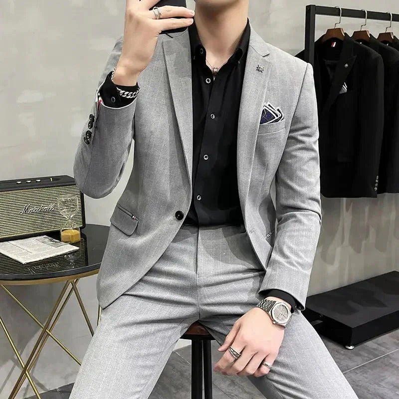 SHOWLU FASHION men's skinny two-piece wedding suit with jacket and trousers, high-quality groom formal wear for special occasions