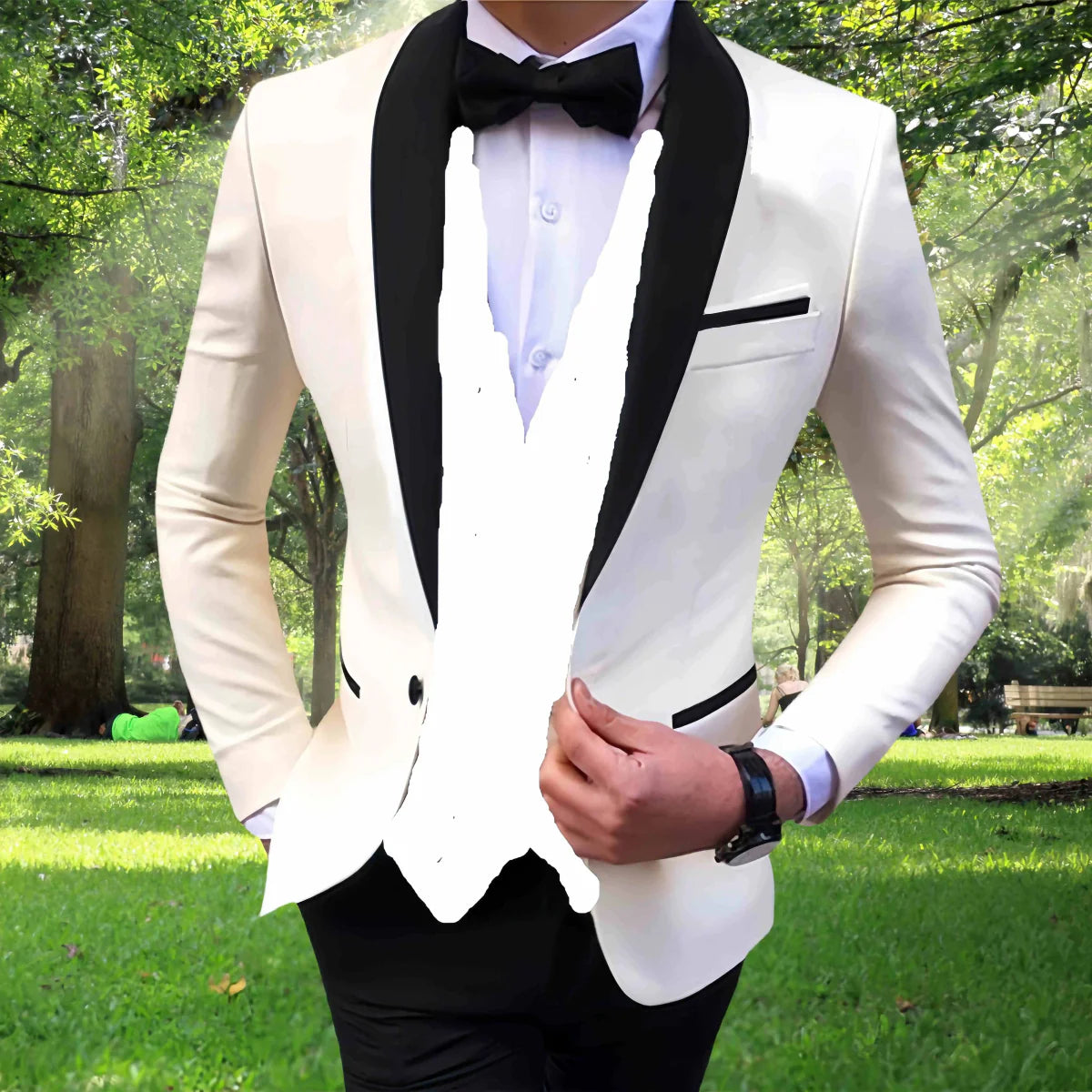 Men's slim fit 3-piece wedding tuxedo by SHOWLU FASHION STORE, includes blazer, vest, and pants, perfect for formal occasions.