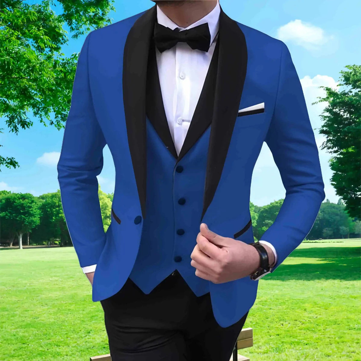 Slim fit men's wedding tuxedo by SHOWLU FASHION STORE, featuring a 3-piece suit with blazer, vest, and pants for formal occasions