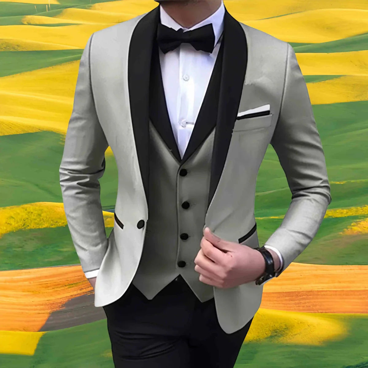 Men's slim fit wedding tuxedo by SHOWLU FASHION STORE, 3-piece suit with blazer, vest, and pants for elegant formal occasions.