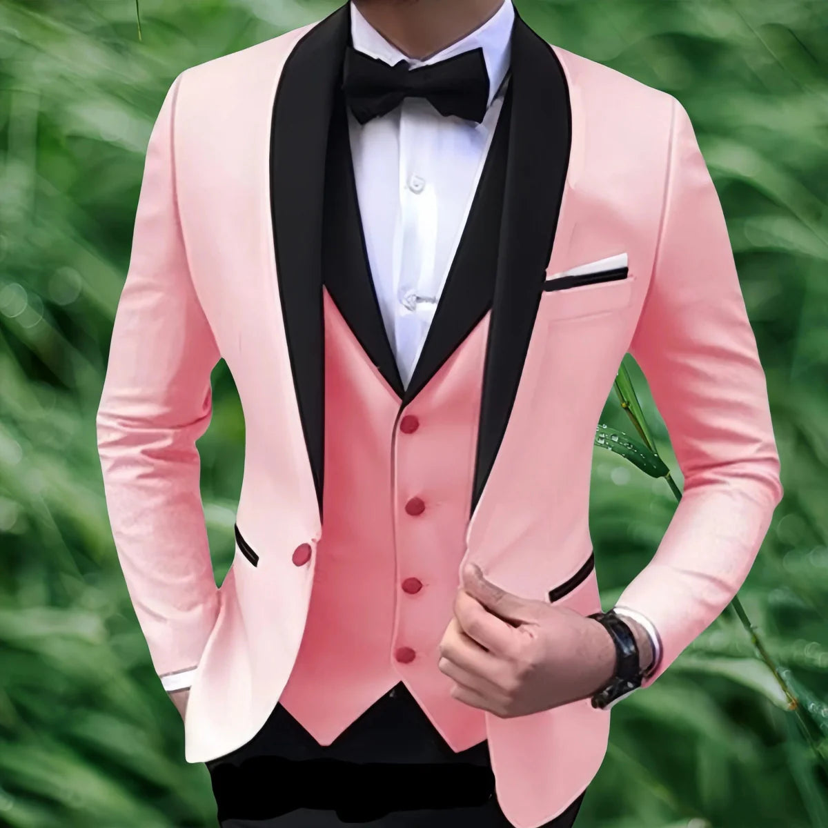 Elegant men's slim fit 3-piece wedding tuxedo by SHOWLU FASHION STORE, featuring a blazer, vest, and pants for formal occasions.