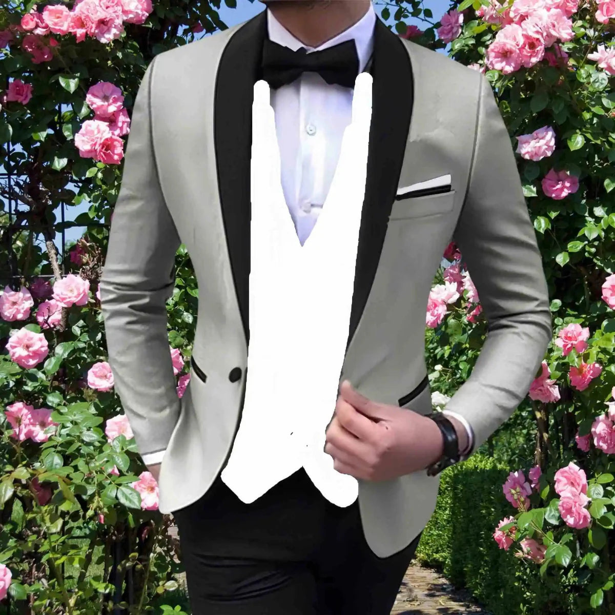Elegant men's slim fit wedding tuxedo by SHOWLU FASHION STORE, featuring a 3-piece suit including blazer, vest, and pants.