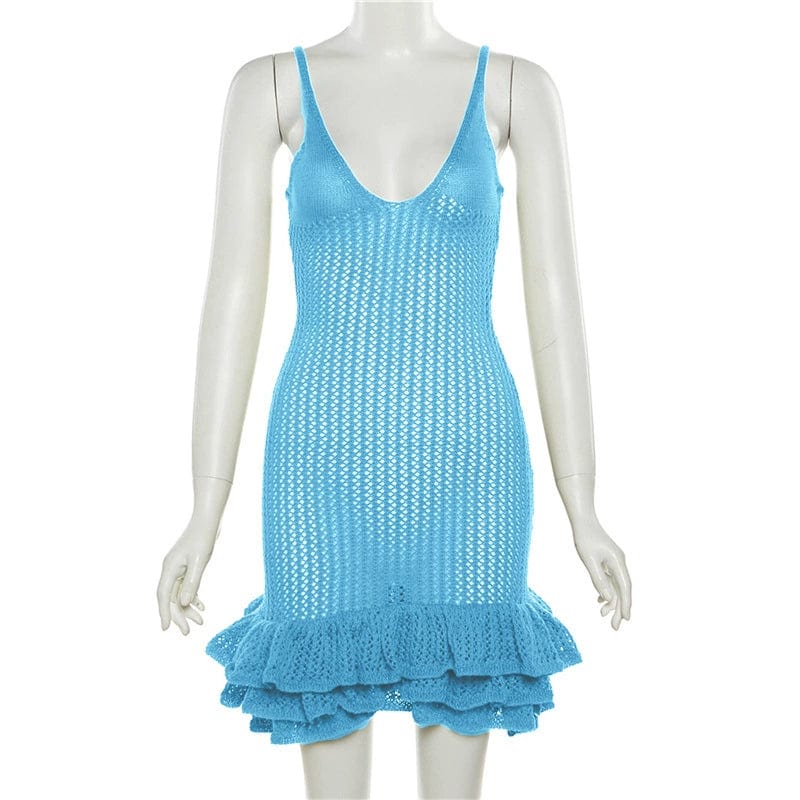 Knee-length Showlu Fashion sultry knitted cut-out sling dress with stylish design and fitted silhouette, perfect for fashionable occasions.