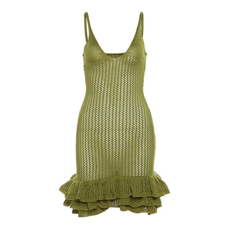 Knee-length Showlu Fashion sultry knitted cut-out sling dress with stylish design and fitted silhouette, perfect for fashionable occasions.