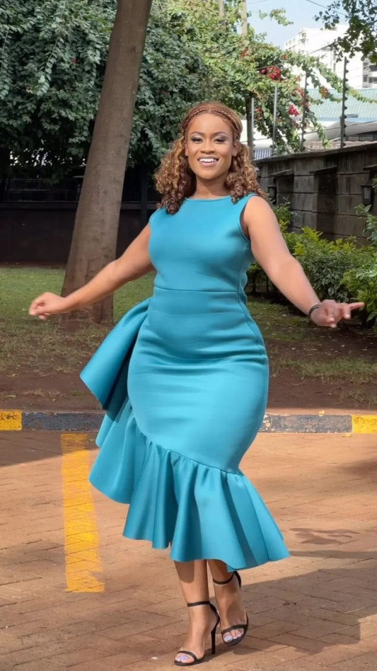 Summer Elegant Sleeveless Ruffle Party Dress African Women Fashion OL Round Neck Sleeveless Slim Ruffle Dress Women - SHOWLU FASHION STORE