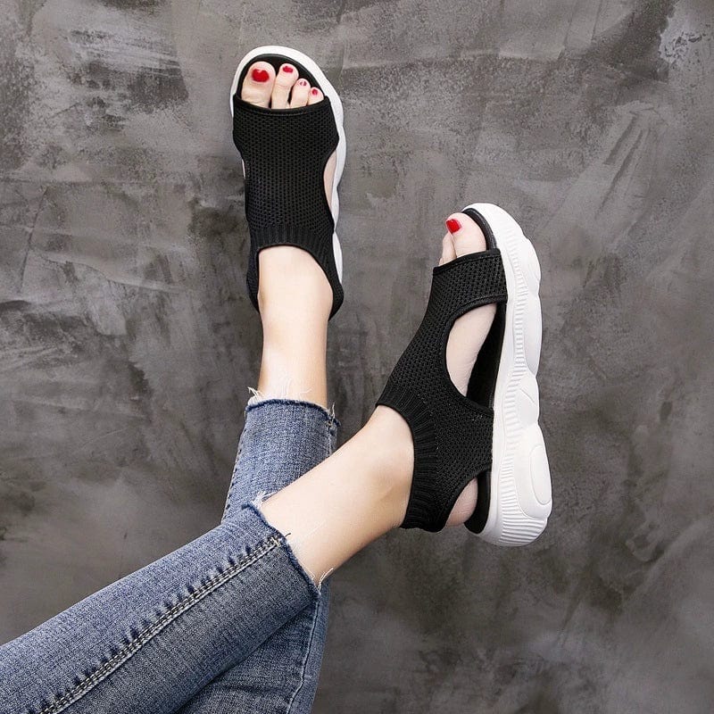 Showlu Summer Fairy Style platform sports sandals with thick sole and mesh straps, perfect for casual summer wear.
